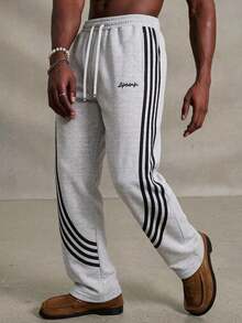 Men's Sports Casual Fashion Sweatpants, Striped Design, Drawstring Waistband, Suitable For Indoor And Outdoor Wear, Multiple Colors Available, Perfect As Couple Gift - Light Grey - View 4
