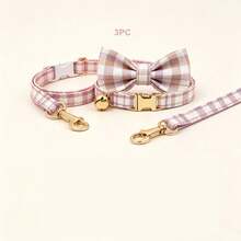 3pcs Cute Plaid Cat Collar Set With Bell, Adjustable Soft Neck Strap, Fashion Pet Accessory For Daily Walking - Multicolor - View 16