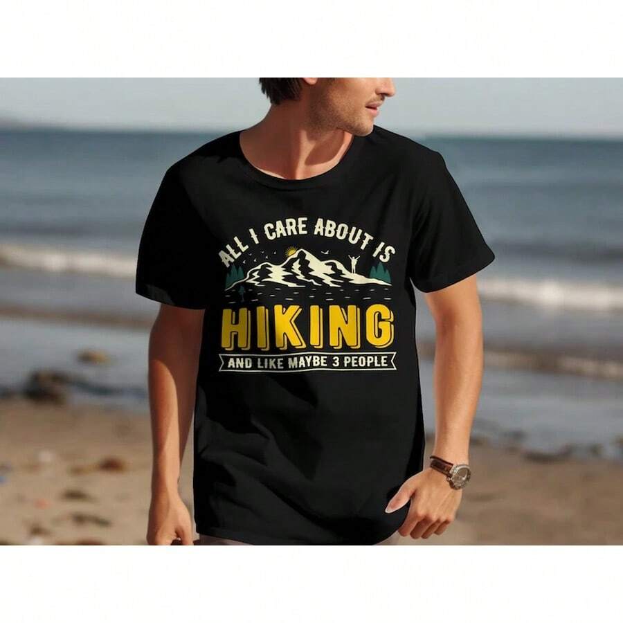 Funny Introvert Hiker Shirt, All I Care About Is Hiking And Maybe 3 People Tee, Hike Lover Gift - 黑色 - 查看 1