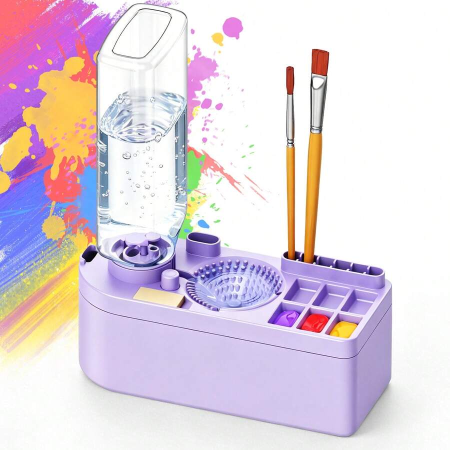 1 Set Pembersih Kuas, Pembersih Kuas Multifungsi Baru, Wadah Cuci Kuas Portabel Kapasitas Besar 450ml, Penggantian Air Otomatis, Warna yang Dapat Diatur - Beraneka warna - View 1