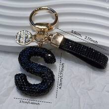 Beautiful Letter Keychain Faux Rhinestone Alphabet Elegant Black Gold Women's/Men's Accessories Suitable For Birthday Anniversary Gifts - Black - View 15