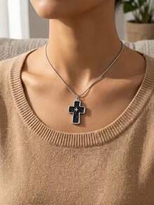 RAYQUEEN 1pc Stainless Steel Vintage Cross Pendant Necklace, 3 Colors, Personalized For Women, Suitable For Daily Wear - necklace - View 5