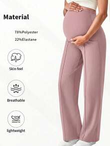 1pc Women's Maternity Pants, With Pockets, Elastic Waistband Doesn't Constrict Belly, Dual Pockets Convenient For Carrying Items - Mauve Purple - View 5