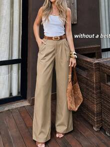 Women's Casual Loose Straight Leg Pants For Office And Commute, All Season - Khaki - View 4