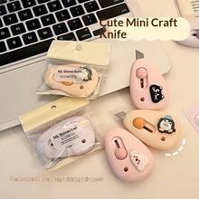 3pcs/Set Random Color Cute Mini Utility Knife, Portable Retractable Box Cutter, Office Supplies Unboxing - Color: Random - View 5