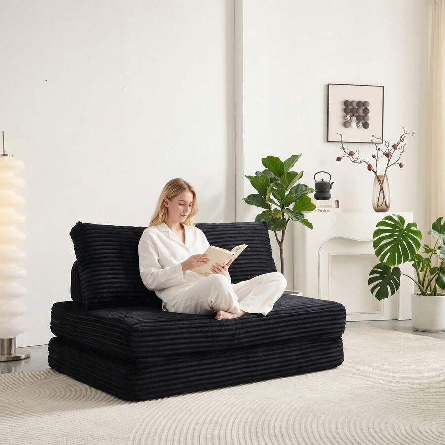 Double Sofa Bed Velvet Black Frame - 140 X 100 Cm - 黑色 - 查看 1