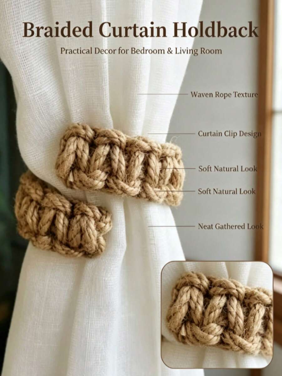 Curtain Tieback Braided Curtain Rope Practical Curtain Clip Curtain Hook Bedroom Living Room Home Window Decoration Decorative Curtain Accessories - Multiple Styles - View 1