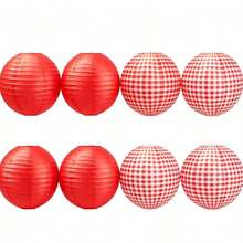 Red Plaid Paper Lantern Round Hanging Decor For Picnic Party, Summer BBQ, Birthday, Holiday Party, Mall Decoration, Wedding - Paper Lanterns - View 11