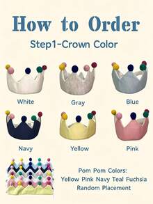Customized Embroidered Name Linen Crown Hat, Handmade Felt Pom Pom Decor Party Crown, Personalized Keepsake Headpiece, Birthday Celebration Photo Prop, Soft Fabric Decorative Crown Accessory, 1st Birthday Party Keepsake, Aesthetic - Multicolor - View 6