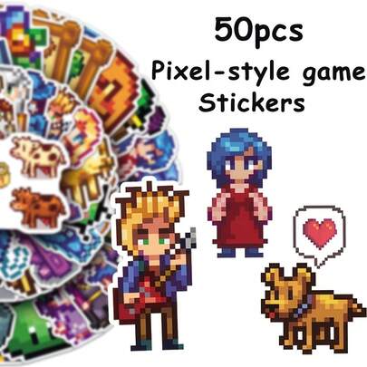 50pcs Pixel Games Graffiti Stickers, Suitable For Phone Case, Luggage, Water Bottle, Laptop DIY Decoration