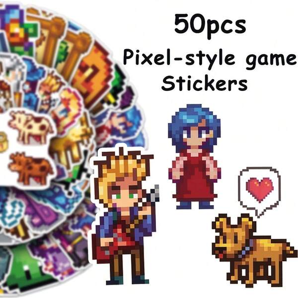 50pcs Pixel Games Graffiti Stickers, Suitable For Phone Case, Luggage, Water Bottle, Laptop DIY Decoration