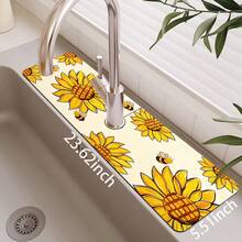 1pc Autumn Floral Pattern Rubber Faucet Splash Guard, Bathroom Faucet Splash Pad, Mud Guard, Moisture-Proof Anti-Slip Faucet Pad, Kitchen Countertop Accessory. Protect Your Kitchen Countertop. - Multicolor - View 11