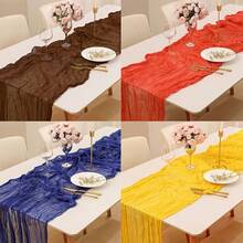 1pc Cheesecloth Table Runner, Semi-Transparent Gauze Tablecloth, Bohemian Or Rustic Style Wedding Table Decor, Suitable For Wedding Decoration, Arch Drapery, Bridal Shower, Holiday Party Decor - Multicolor - View 6