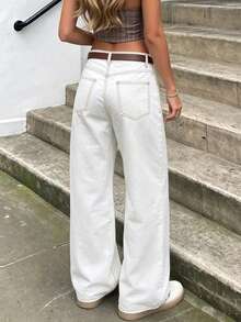 Elegant Fashionable Casual Vacation Women's Jeans, Loose Fit, With Pockets - White - View 5