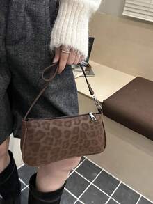 1件復古豹紋單肩包/法棍包，適合約會、外出、派對等場合，時尚女款錢包，豹紋位置隨機 - 棕色 - 查看 5