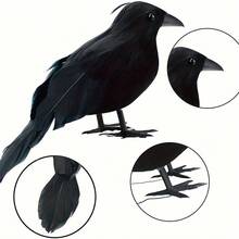 1pc Realistic Crow Outdoor Table Decor, Feather Artificial Crow, Black Artificial Bird, Black Crow Indoor Decoration, Halloween Crow Ornament - Multicolor - View 5