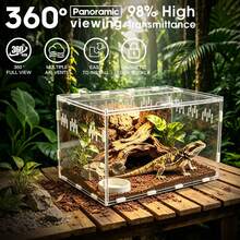 1pc Multi-Species High Transparency Acrylic Breeding Box, Minimalist Transparent Square Enclosure With Ventilation Holes And Snap-Lock Opening, Habitat And Breeding Box For Pet Snakes, Reptiles And Insects (Self-Assembly Required) - Clear - View 2