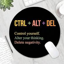 勵志 Ctrl Alt Delete 語錄圓形電競滑鼠墊，時尚黑色桌面保護墊，防滑橡膠底座，小尺寸防水，適用於筆記型電腦與桌上型電腦，適合辦公族與玩家的理想禮物 - 鼠標墊 - 查看 2