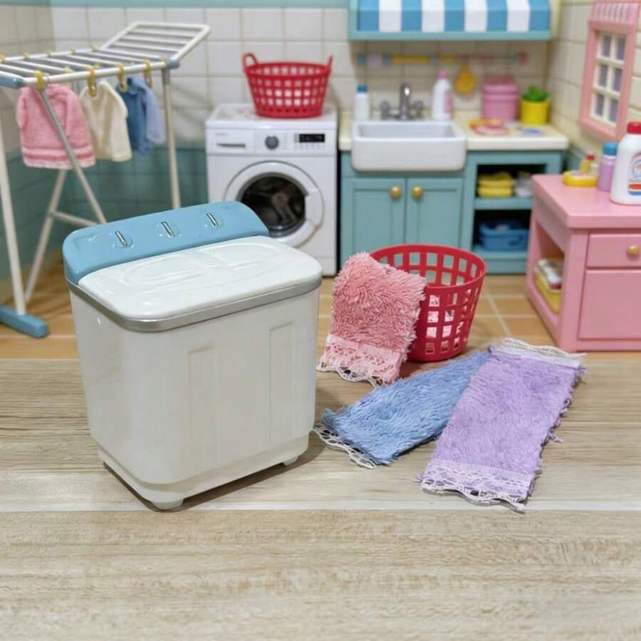 Miniature Washing Machine Model, Laundry Room Model House Accessories, 1:12 Scale Dollhouse Bathroom Scene Model, Suitable For Desktop Decor, Holiday Decoration, Christmas Home Decor, Collectible Gift, Handicrafts, Room Decoration, Dollhouse Decoration - White Mini Washing Machine - View 1