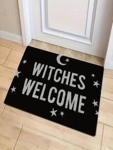 1pc New Halloween Witches Welcome Letter Star & Moon Pattern Door Mat, Suitable For Living Room, Bedroom, Indoor - Machine Washable - Flannel Material, Soft & Delicate, Skin-Friendly, No Pilling, Water-Resistant, Easy Care, Odorless - Perfect For Home Decor, Room Decor, Living Room Rug, Bedroom Rug, Bathroom Rug, Kitchen Rug, Area Rug, Hotel Decor - Area Rug, All Season - Multicolor - View 2