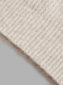 NiceArt Women's Autumn Oatmeal Color Mixed Wool Blend V-Neck Contrast Wave Trim Long Sleeve Loose Ribbed Knit Pullover Sweater, Neutral Soft Casual - Khaki - View 7