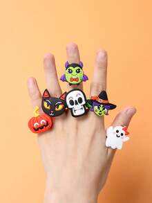Cartoon Halloween Rubber Rings, Cute Ghost, Skeleton, Pumpkin, Witch, Black Cat Design, Halloween Decoration, Party Decor Accessories, Trick Or Treat Props, Spooky Party Gifts, Small Halloween Gifts, Gift Bag Fillers, Halloween Gifts (Suitable For Teens 14+) - Multiple Styles - View 10