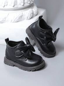 Cute Baby Girl Boots With Bow, Fashion Thick Sole Anti-Slip Princess Shoes - Black - View 6