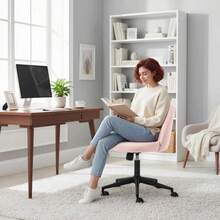 Teddy Fleece Office Chair With Wheels - Light Pink On-Site - Pink + Fleece - View 9