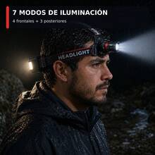 LED Laser Mining Headlamp, Visible White Light, 7 Operating Modes, Powered By 3 Included 18650 Rechargeable Batteries, Type-C Fast Charging, Adjustable LED Headlight - Black - View 6