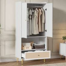 2 Door Wardrobe - White And Natural - 80 X 48 X 175 Cm - Natural and White - View 6