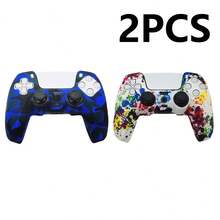Compatible con PlayStation 5, 1 set (2 piezas de cubiertas protectoras), diseño de impresión por transferencia de agua, antideslizante, antirayaduras, antitranspirante, agarre mejorado, accesorio práctico para juegos - 1 juego (2 estuches protectores) - Ver 1