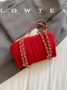 Bolso de hombro con correa de cadena y patrón de diamantes acolchados, bolso cuadrado pequeño de moda, cierre de bloqueo giratorio con cadena de metal, adecuado para niñas, mujeres, estudiantes universitarias, nuevas profesionales y trabajadores de cuello blanco, perfecto para trabajo, negocios, desplazamientos y escenarios escolares - Rojo - Ver 11