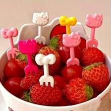 Sanrio 10pcs Hello Kitty Cute Fruit Forks, Party Dessert Forks, Suitable For School And Various Occasions, Reusable, Suitable For Fruit, Cake, Ice Cream - Summer Tableware, Lunch Box, Plate Decoration, Restaurant - Home, Outdoor Picnic - A - View 2