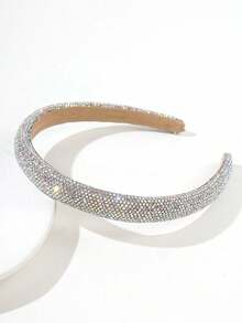 1pc Women's Full Rhinestone Sparkling High-End Headband, Sponge Headband, Luxury Niche Height-Increasing Crown Headpiece, Shiny Hair Accessory - Silver - View 5
