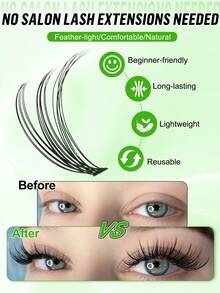 640/200pcs DIY Single Cluster False Eyelashes, Multiple Styles 9-16mm Mixed Length, 10D/20D Free Matching, Suitable For Natural Korean And Japanese Makeup, Soft And Durable, Lightweight And Delicate, Includes Glue, Brush And Tweezers Set, Easy For Daily, Date, Party And Holiday Use - Mint Green - View 9