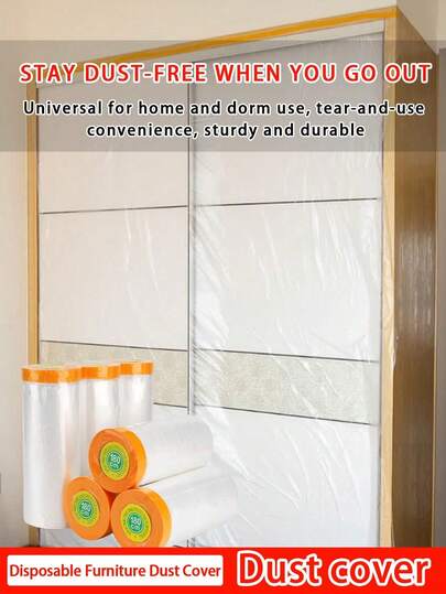 1 Rollo de Película Protectora Pre-Adhesiva Impermeable y a Prueba de Polvo, Cubierta Antipolvo para el Hogar, Sin Necesidad de Cinta Adhesiva Adicional, Película de Protección para Muebles & Paredes, Adecuada para Pintura, Renovación & Mudanza