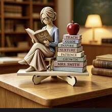 Collapsible Book Stand Reading Girl Wooden Figurine, Book Lover Theme Desktop Bookshelf Decor Gift - B - View 1