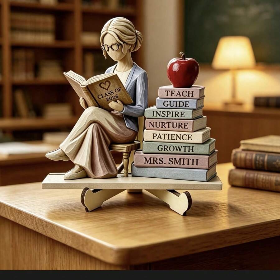Collapsible Book Stand Reading Girl Wooden Figurine, Book Lover Theme Desktop Bookshelf Decor Gift - B - View 1