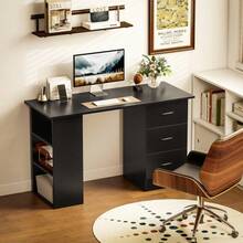 Computer Desk With Drawers, Home Office Desk, Writing Table, PC Workstation With 3 Storage Shelves Working, Study, 120 X 49 X 72, Black On-Site - 1 - View 2