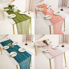 1pc Cheesecloth Table Runner, Semi-Transparent Gauze Tablecloth, Bohemian Or Rustic Style Wedding Table Decor, Suitable For Wedding Decoration, Arch Drapery, Bridal Shower, Holiday Party Decor - Multicolor - View 2