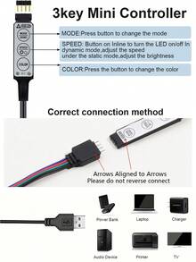 1m/5m/10m/15m/30m LED Smart Light Strip, 5050 RGB, Self-Adhesive Flexible Tape Light, For TV Backlight, Gaming Room, Christmas, Valentine's Day Decoration - RGB Multi-color Three-button Controller - View 12