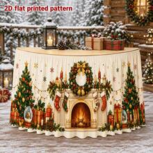 1pc Table Runner Table Skirt, Stockings, Christmas Tree, Snowball, Gift, Snowflake Pattern, For Holiday Dinner, Farmhouse Banquet, Cafe, Home Dining, Winter Party Decoration - A - View 1