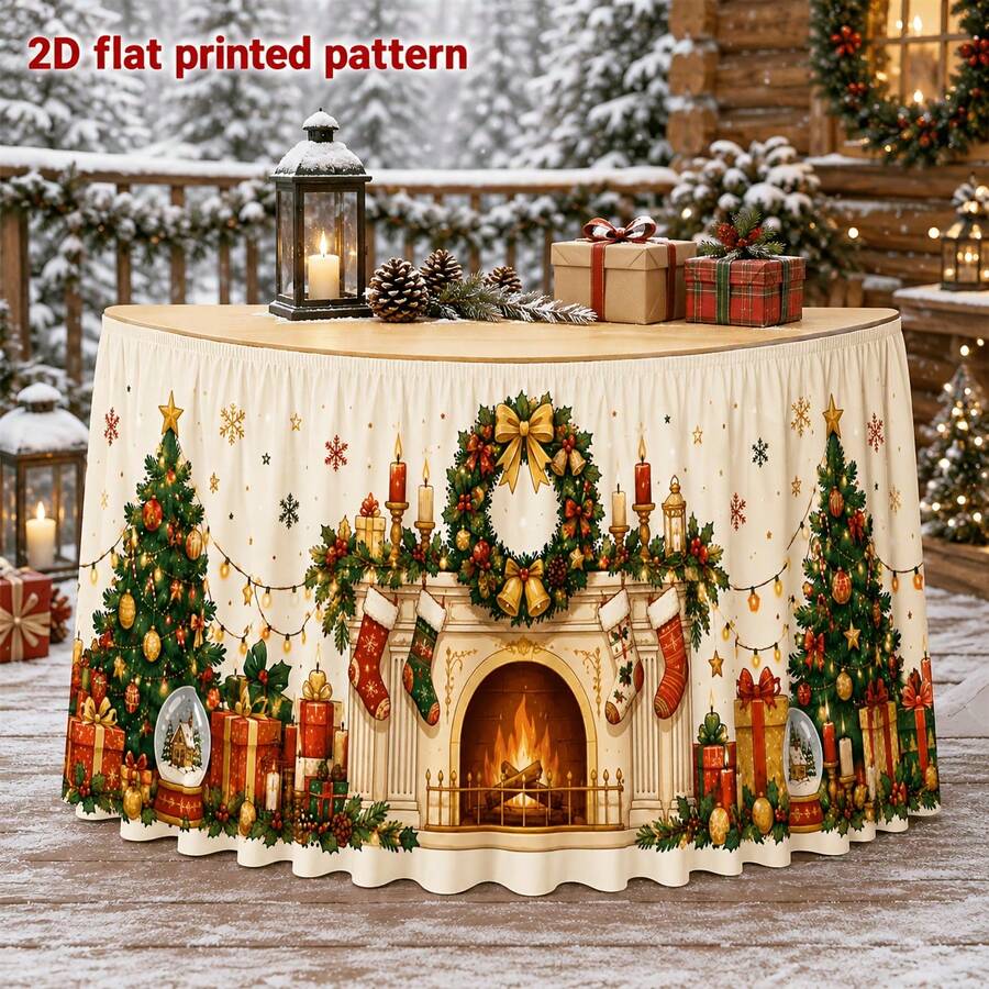 1pc Table Runner Table Skirt, Stockings, Christmas Tree, Snowball, Gift, Snowflake Pattern, For Holiday Dinner, Farmhouse Banquet, Cafe, Home Dining, Winter Party Decoration - A - View 1