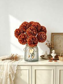 3/12pcs Artificial Chrysanthemum Balls, Hydrangea Balls, Wedding Decoration, Home Vase, Restaurant, Living Room, Bedroom, Bridal Bouquet, Birthday Party Decoration, New Year Valentine's Day Gift, Autumn Decoration, Back To School Room Decoration - Burnt Orange - View 3