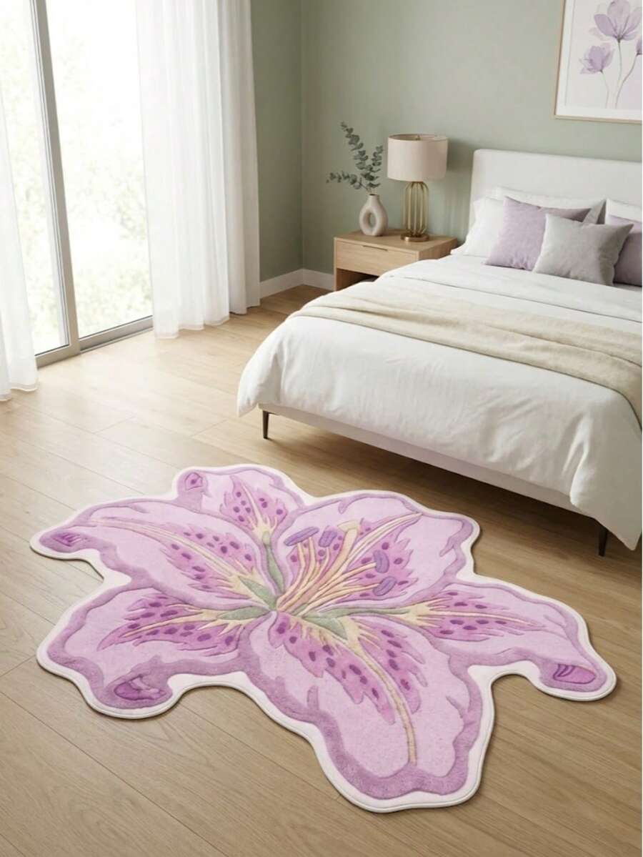 1 Peça Tapete de Veludo Lírio Roxo, Tapete Macio e Felpudo, Decoração para Casa, Decoração de Quarto, Decoração de Outono, Decoração de Casa de Outono, Suprimentos para Casa, Tapete de Porta, Tapete de Sala de Estar, Tapete de Cozinha, Decoração de Cozinha, Decoração de Quarto, Decoração de Banheiro, Tapete de Banheiro, Fácil de Limpar - Multicolorido - Visão 1