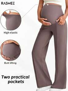 1pc Women's Maternity Pants, With Pockets, Elastic Waistband No Pressure On Belly, Dual Pockets Convenient For Carrying Items Sports Summer - Volcanic Gray - View 2