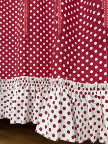 1Pc,Oven Skirt With Red Curtains With White Dot Cotton Cloth Pleated Skirt, Lace-Up Bowknot Trim, Pockets, Suitable For Placing Kitchen Utensils Or Organizing Small Items,DIY Apron,Multi-Functional Stove Protective Curtain, Cafe Small Window Curtain - Red - View 9