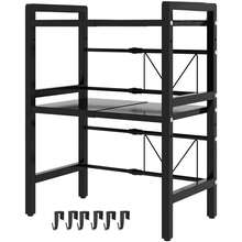 Rejilla extensible de 3 niveles para horno microondas de cocina color negro, organizador multifuncional para electrodomésticos, platos, especias y utensilios, diseño ajustable que aprovecha el espacio vertical de la encimera, estructura resistente y estable, ideal para cocinas pequeñas, fácil de montar y limpiar, - Negro - Ver 8