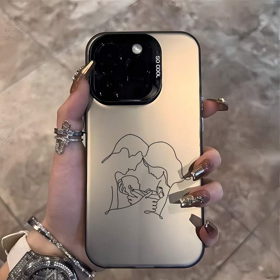 1pc Black Matte Laser Energy Shell Personalized Line Family Of Three Pattern Phone Case Compatible With IPhone 16 Pro Max/17/16/15/14 Plus/13/12/11/Air And Series - Multicolor - View 1