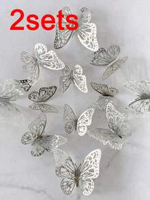 3D Hollow Butterfly Wall Stickers, Suitable For Cake Decoration, Wedding Decoration, Home Living Room Decoration, Birthday Party Decoration, Stickers, Vinyl Stickers, Also For Bedroom Decoration, Spring Decoration, Add Vitality To Your Home, Rama Decorative Stickers Party Decorations - Style a - View 10